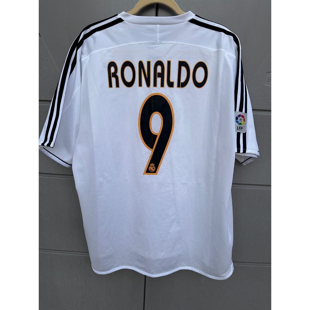 Adidas Real Madrid 2003-2004 Ronaldo #9 Soccer Jersey Men XL White Rare Fan Wear - Picture 8 of 11
